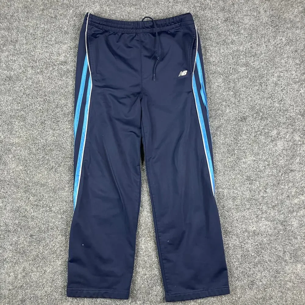 New Balance Track Pants Kids Medium Navy Blue Striped Athletic Joggers Stretch